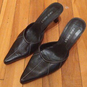 Nine West black mules white stitching